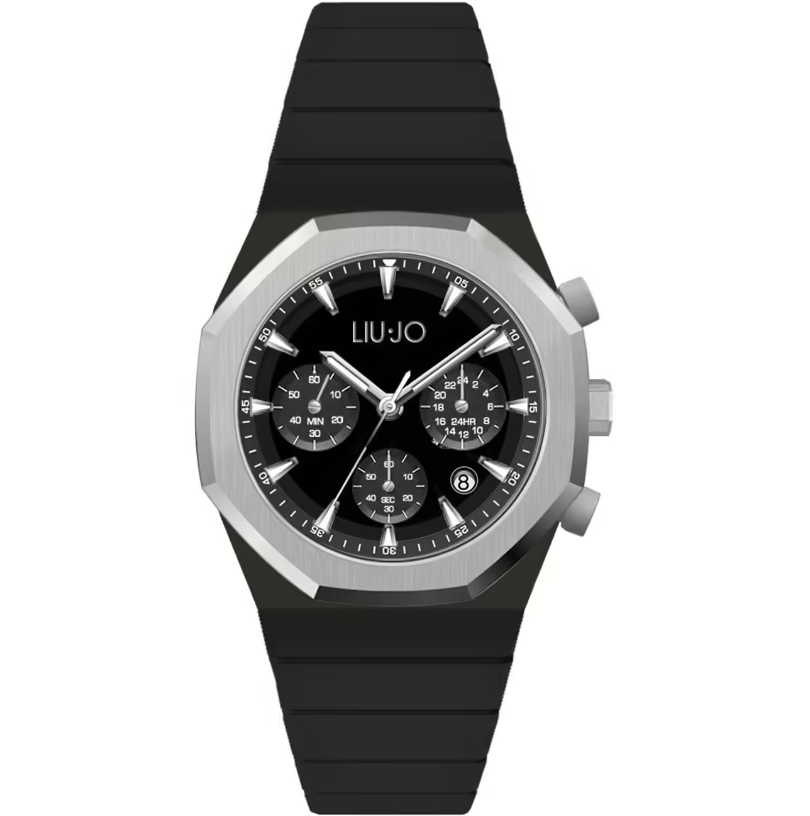Orologio LIU JO Uomo Acciaio Lunetta Argentata Cinturino Silicone Nero Cronografo _TLJ2378