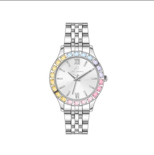 Orologio Luca Barra Donna Acciaio Argento Lunetta Cristalli Colorati Solo Tempo _BW381