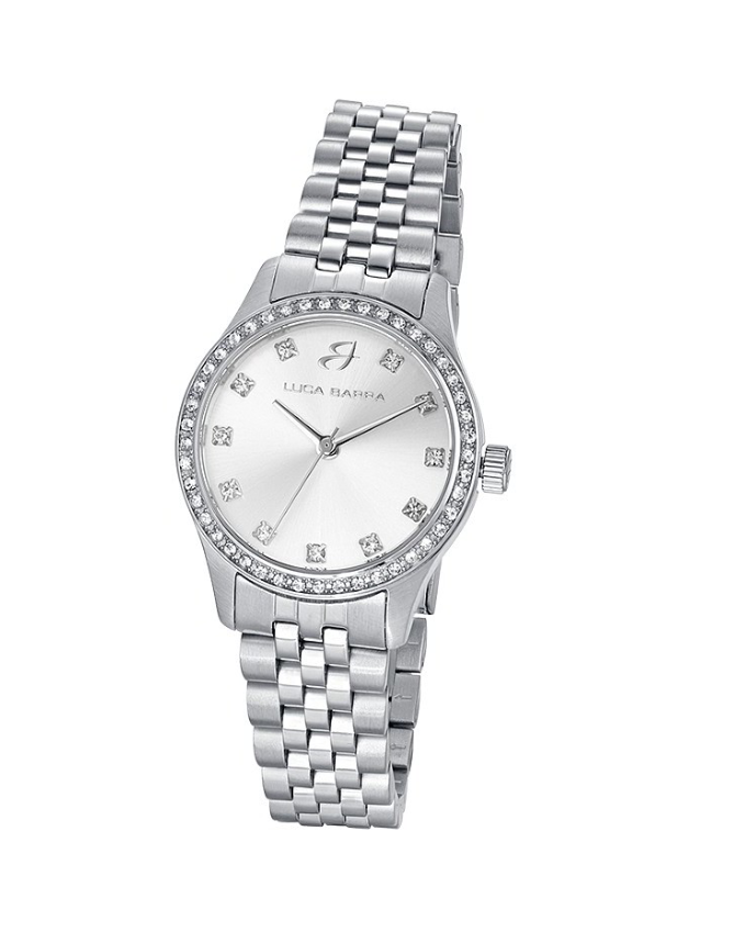 Orologio Luca Barra Donna Acciaio Argento Lunetta Quadrante Cristalli _BW356