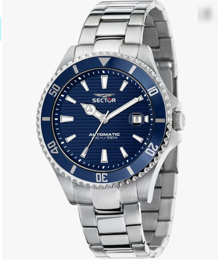 Orologio Sector Uomo Acciaio Automatico Quadrante e Lunetta Blu Vetro Zaffiro Indicatore Data _R3223161007
