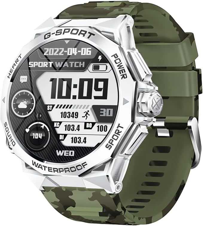 Smarty 2.0 Uhr für Herren mit Silikonarmband im Militär-Tarnmuster und Bluetooth-Anrufen _SW075B