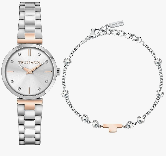 Orologio Trussardi Donna Acciaio Solo tempo Argento Oro Rosa Cristalli + Bracciale _R2453164508