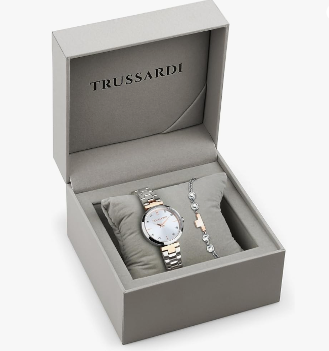Orologio Trussardi Donna Acciaio Solo tempo Argento Oro Rosa Cristalli + Bracciale _R2453164508