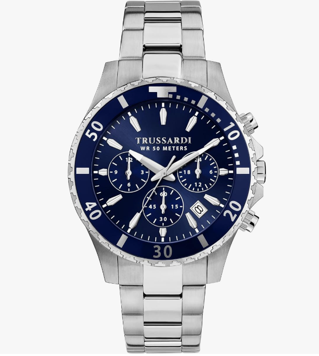 Orologio Trussardi Uomo Cronografo Acciaio Argento Quadrante Blu _R2453169003