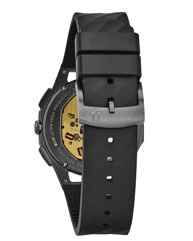 Orologio Bulova Uomo Acciaio Cronografo Curv Cinturino Caucciu Nero _98A162
