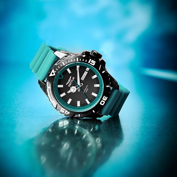 Orologio Uomo Sector Automatico Due Cinturini Silicone Nero e Petrolio Giorno e Data _R3221135004