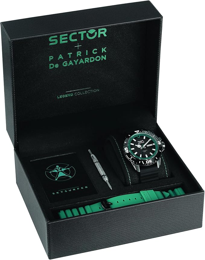 Orologio Uomo Sector Automatico Due Cinturini Silicone Nero e Petrolio Giorno e Data _R3221135004