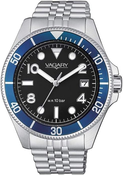 Orologio Vagary by Citizen Uomo Acciaio Quarzo Aqua39 Solotempo Quadrante Nero Lunetta Blu _VD5-015-57
