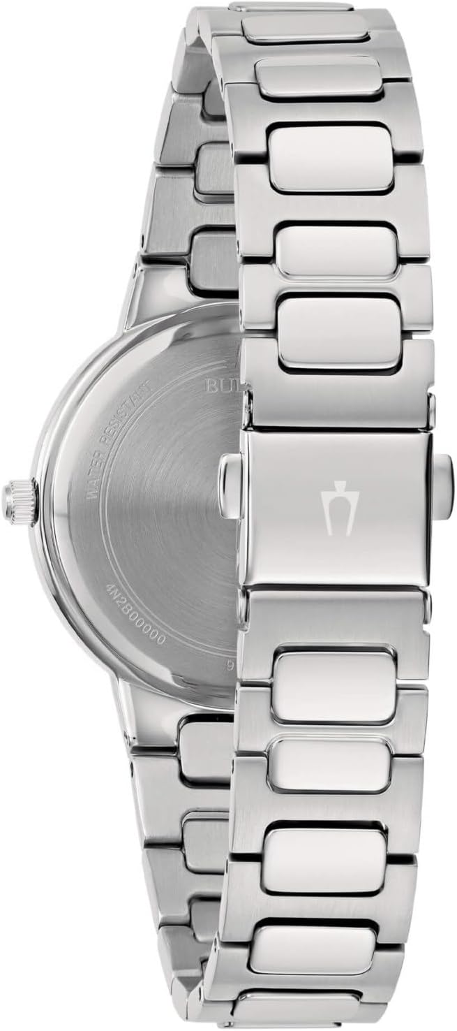 Bulova Damenuhr aus silbernem Stahl mit rosa Zifferblatt _96L335