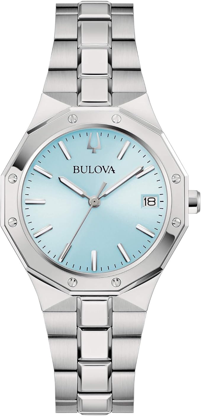 Bulova Damenuhr aus Stahl mit blauem Zifferblatt _96M169