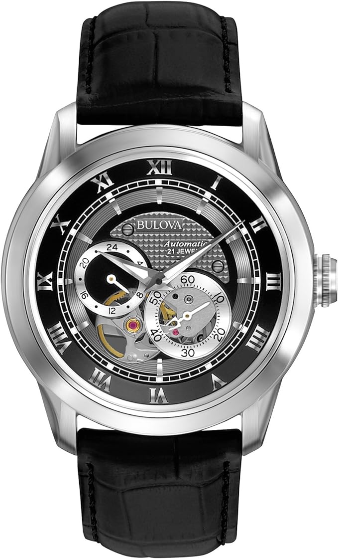 Orologio Bulova Uomo Acciaio Automatic Cinturino Pelle Nero Cronografo _96A135