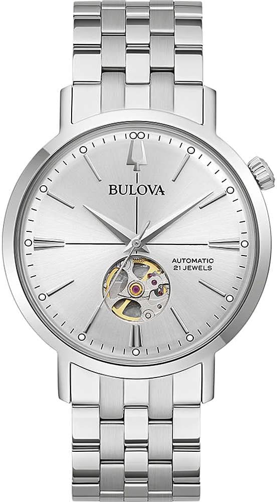 Orologio Bulova Uomo Acciaio Automatico Argentato Meccanismo a Vista _96A276