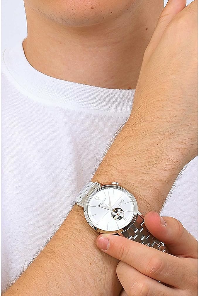 Orologio Bulova Uomo Acciaio Automatico Argentato Meccanismo a Vista _96A276