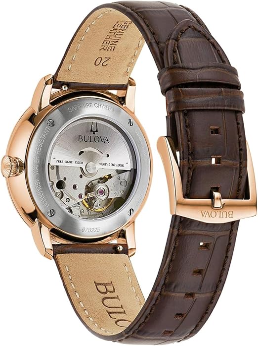 Orologio Bulova Uomo Acciaio Automatico Cinturino Pelle Marrone Cassa Rame _97B225