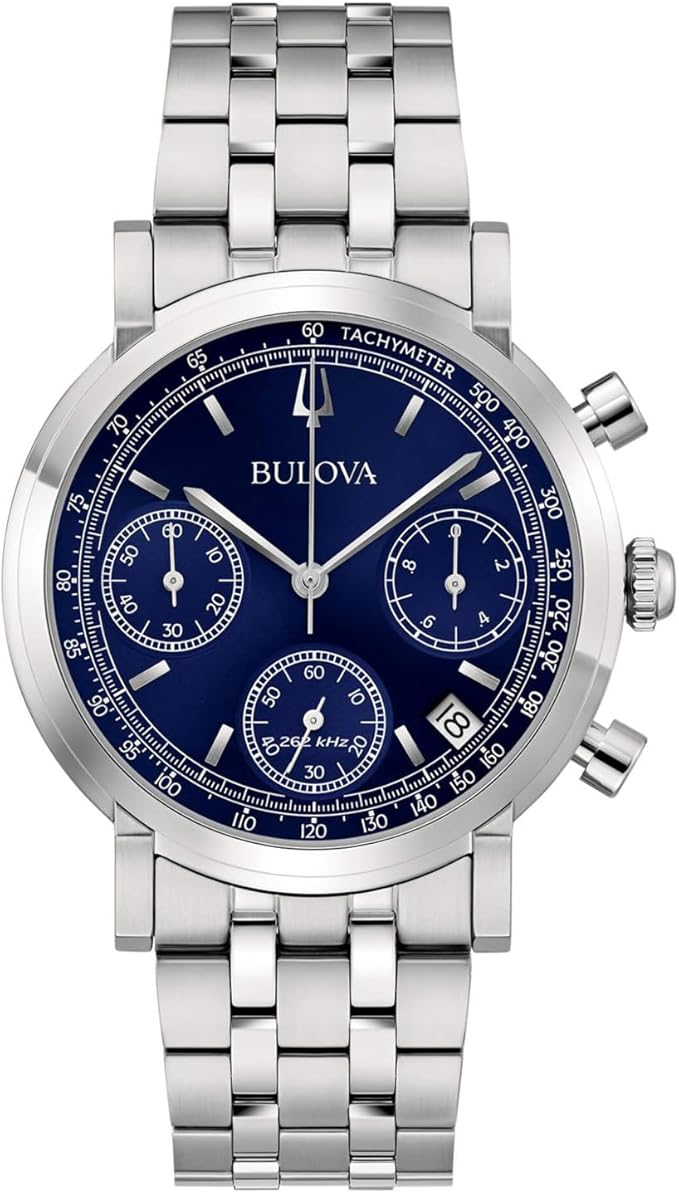 Orologio Bulova Uomo Acciaio Cronografo Blu Ind. Data _ 96B458