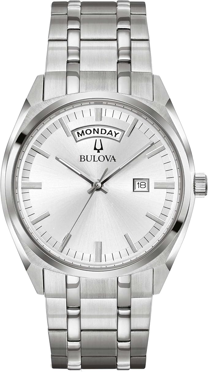 Orologio Bulova Uomo Acciaio Giorno e data Argentato _96C127
