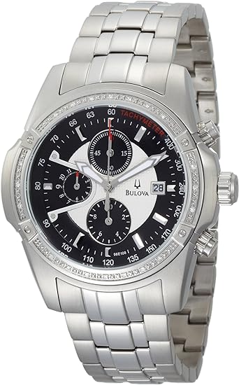 Orologio Bulova Uomo Acciaio Quadrante Nero-Bianco Cronografo Lunetta Cristalli _96E108