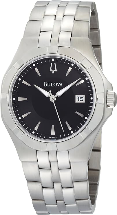 Orologio Bulova Uomo Acciaio Quadrante Nero Tempo-Data _96B123
