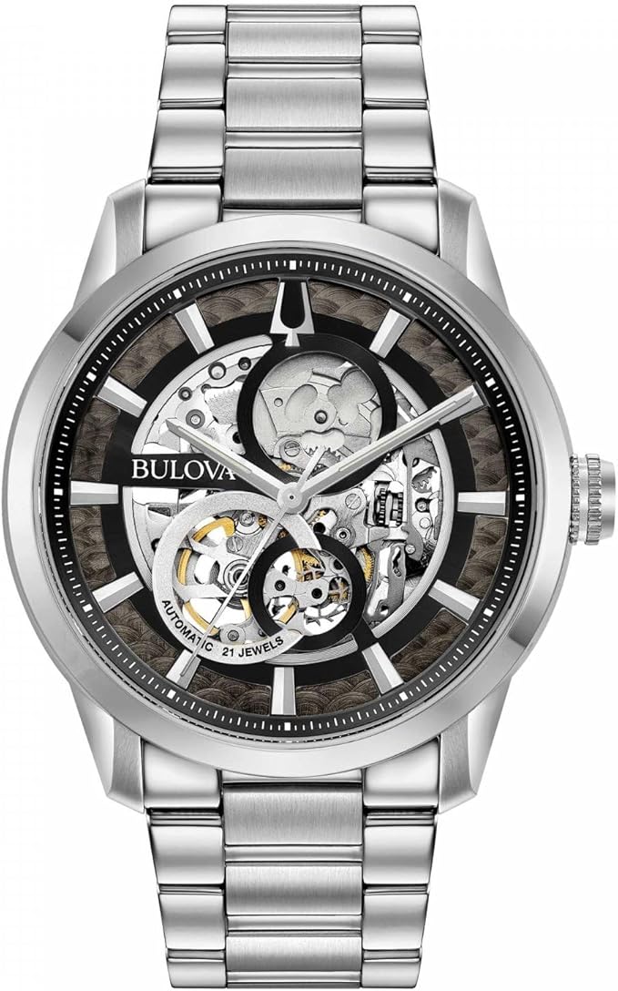 Orologio Bulova Uomo Automatico Cinturino e Cassa Acciaio Cronografo _96A208