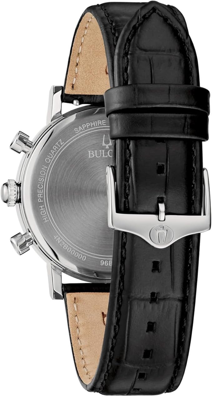 Orologio Bulova Uomo Cinturino Pelle Nera Quadrante Verde Cronografo _96B457