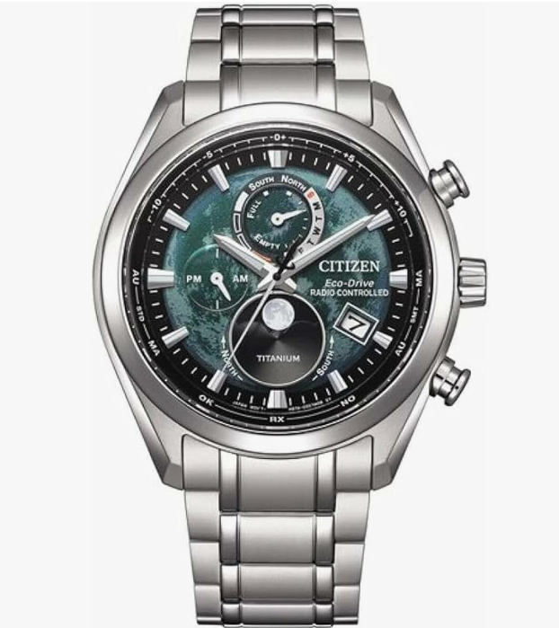 Orologio Citizen Uomo Titanio Eco Drive Cronografo Argentato Radio Controlled Verde _BY1010-81X