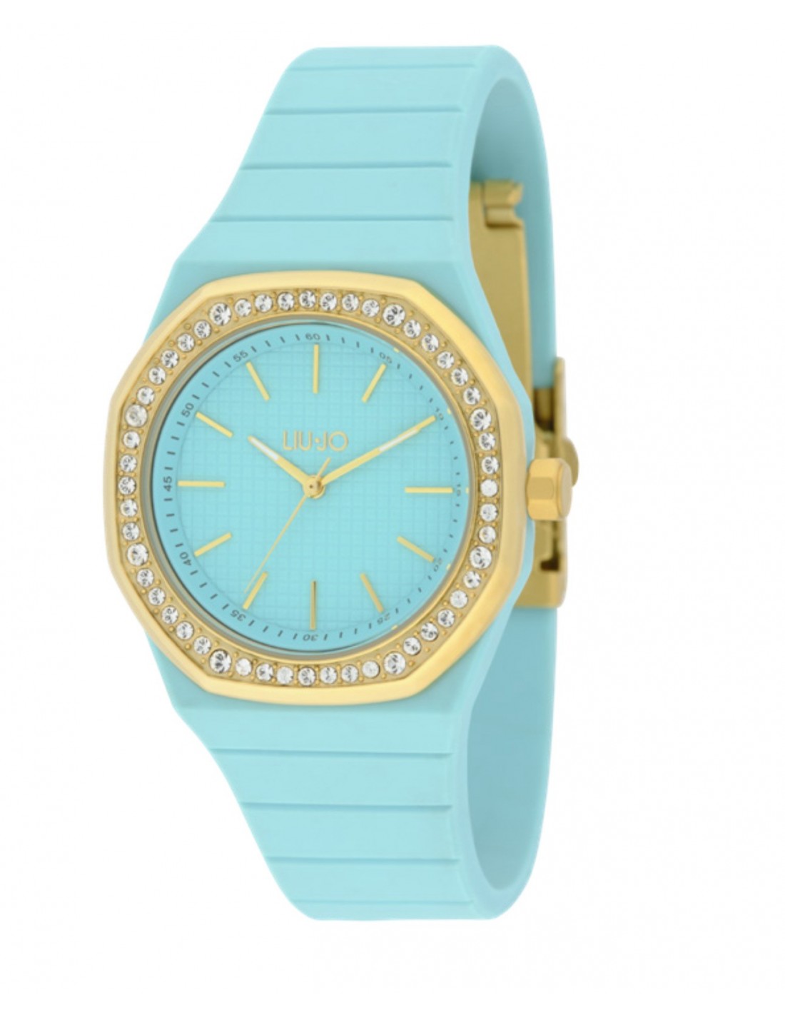 Orologio LIU JO Donna Acciaio Lunetta Oro Cristalli Bianchi Cinturino Silicone Tiffany _TLJ2382