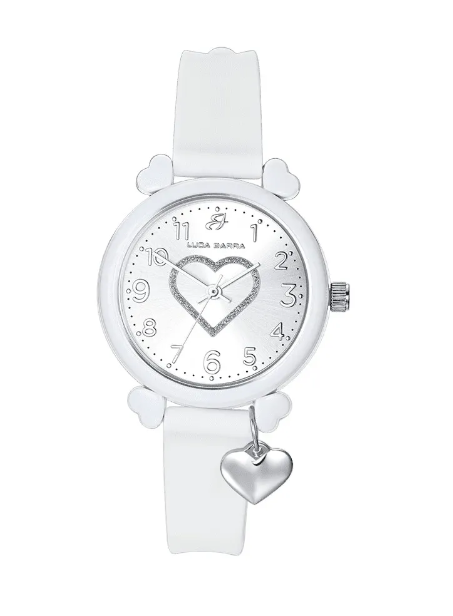 Orologio Luca Barra Cinturino Silicone Bianco Quadrante Cristalli Pendente Cuore _BW361