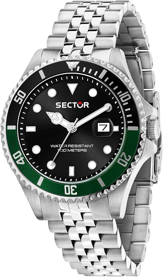 Orologio Sector 240 Uomo Acciaio Quadrante Nero e Lunetta Verde Nero  _R3253161052