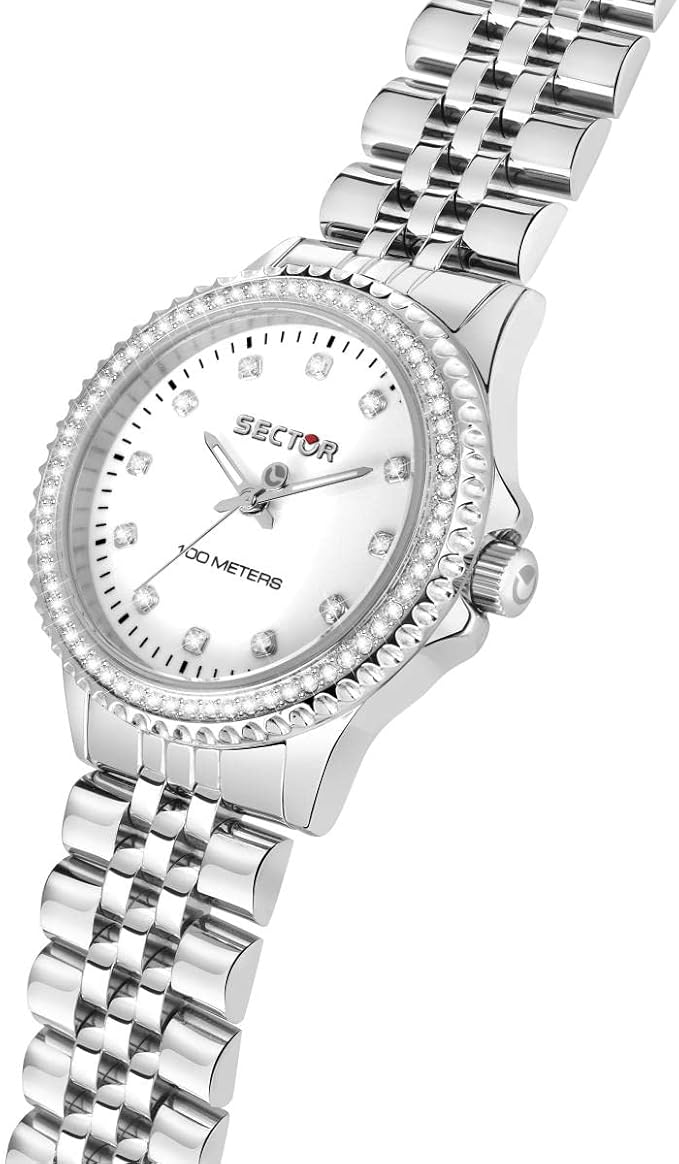 Orologio Sector Donna Acciaio Argentato Lunetta Cristalli Solo Tempo Quadrante Bianco _R3253161538