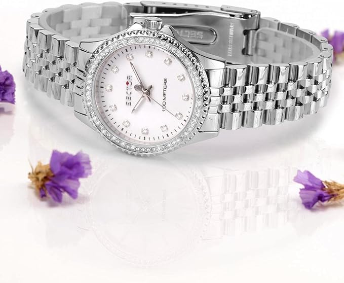 Orologio Sector Donna Acciaio Argentato Lunetta Cristalli Solo Tempo Quadrante Bianco _R3253161538