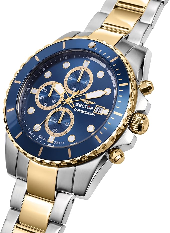 Orologio Sector Uomo Acciaio Argento e Oro Lunetta e Quadrante Blu Cronografo _R3273776001