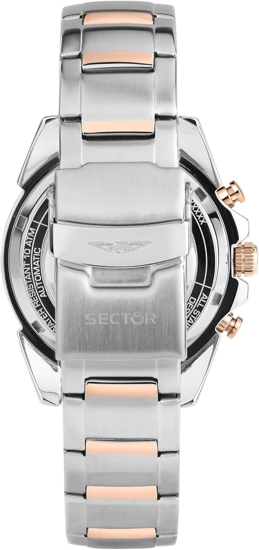 Orologio Uomo Sector Acciaio Argentato e Rame Quadrante Nero Cronografo _R3273776007