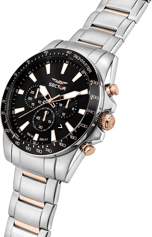 Orologio Uomo Sector Acciaio Argentato e Rame Quadrante Nero Cronografo _R3273776007
