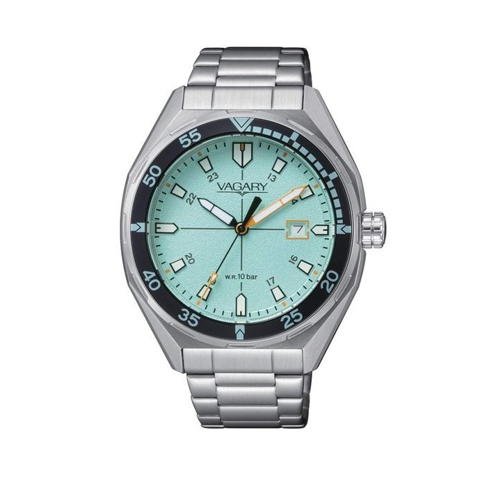 Orologio Vagary by Citizen Uomo Acciaio Indicatore Data Quadrante Turchese _IB9-417-73