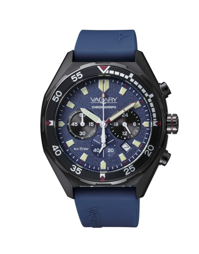 Orologio Vagary by Citizen Uomo Cinturino Gomma Blu Cronografo Nero _IV2-044-70