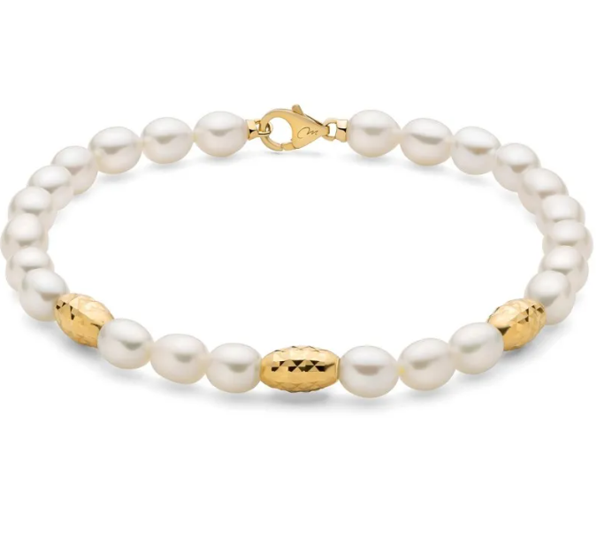 Bracciale Miluna Donna Boule Argento 925 Placcate Oro Perle Bianche Ovali 5-5,5 _PBR3639G