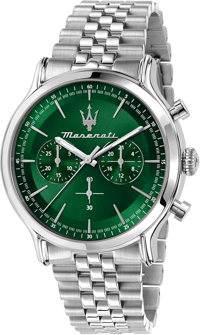 Orologio Maserati Uomo Acciaio Quadrante Verde Cronografo Cinturino Argentato _R8873618033