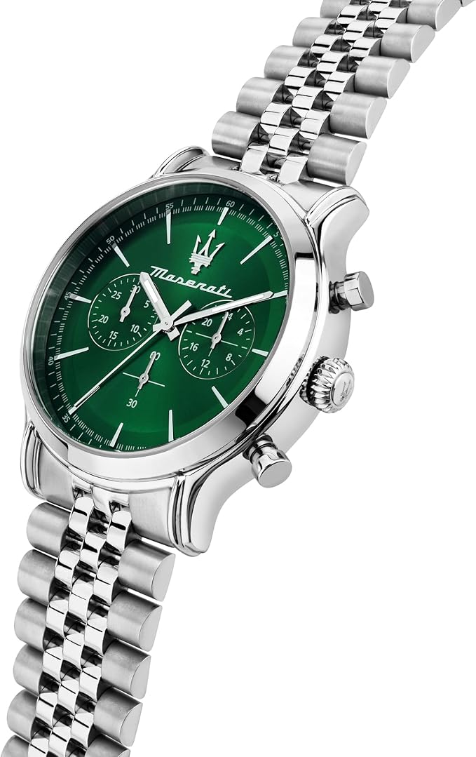 Orologio Maserati Uomo Acciaio Quadrante Verde Cronografo Cinturino Argentato _R8873618033