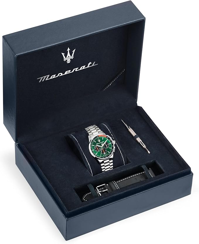 Orologio Maserati Uomo Doppio Cinturino Acciaio e Pelle Nero Cronografo Verde _R8873624002