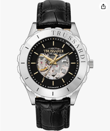 Orologio Trussardi Uomo Automatico Cinturino Nero Pelle Meccanismo a Vista _R2421143002