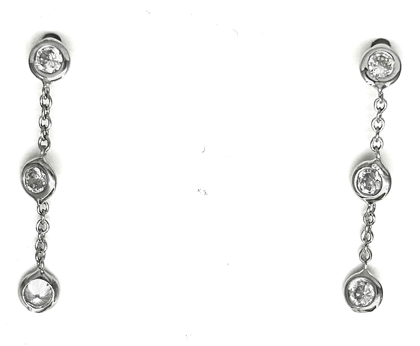 Orecchini Donna Oro Bianco Pendenti n. 3 zirconi Chiusura Farfallina _018