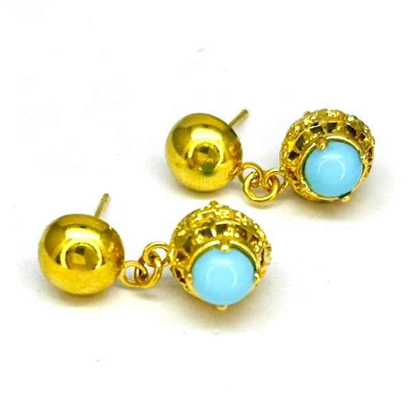 Orecchini Ungari Donna Bronzo Pietra Azzurra Doppia OR 0054