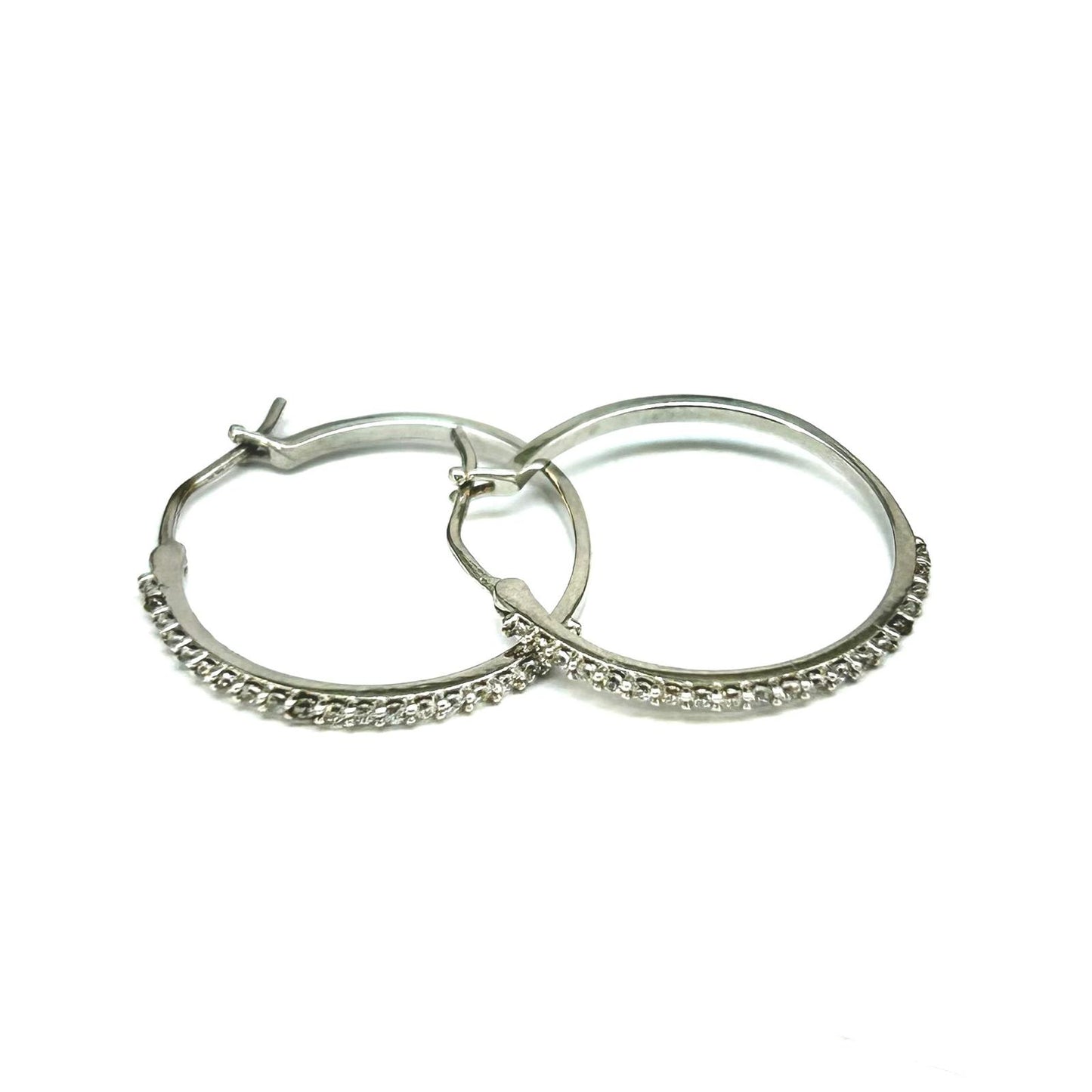 Orecchini Donna Oro Bianco Cerchio Zirconi Chiusura Baionetta _CR026