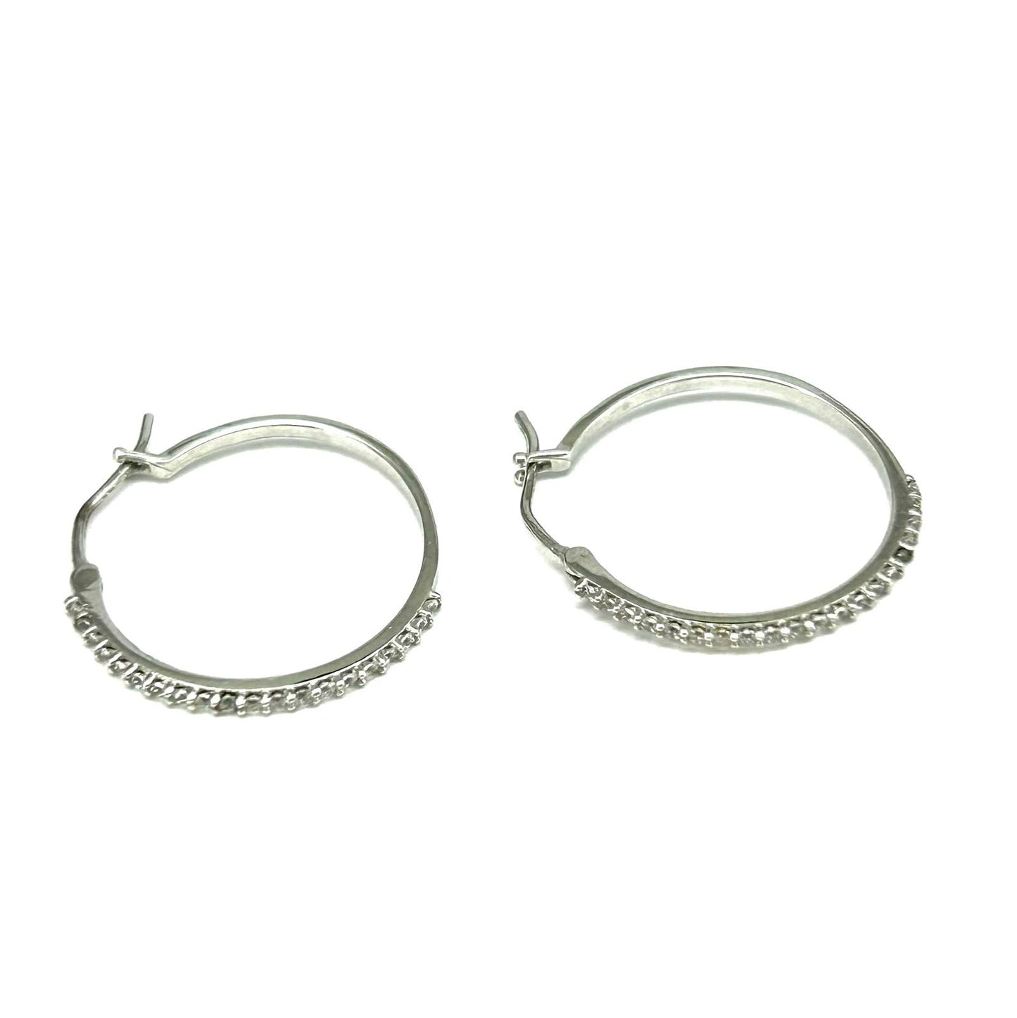 Orecchini Donna Oro Bianco Cerchio Zirconi Chiusura Baionetta _CR026
