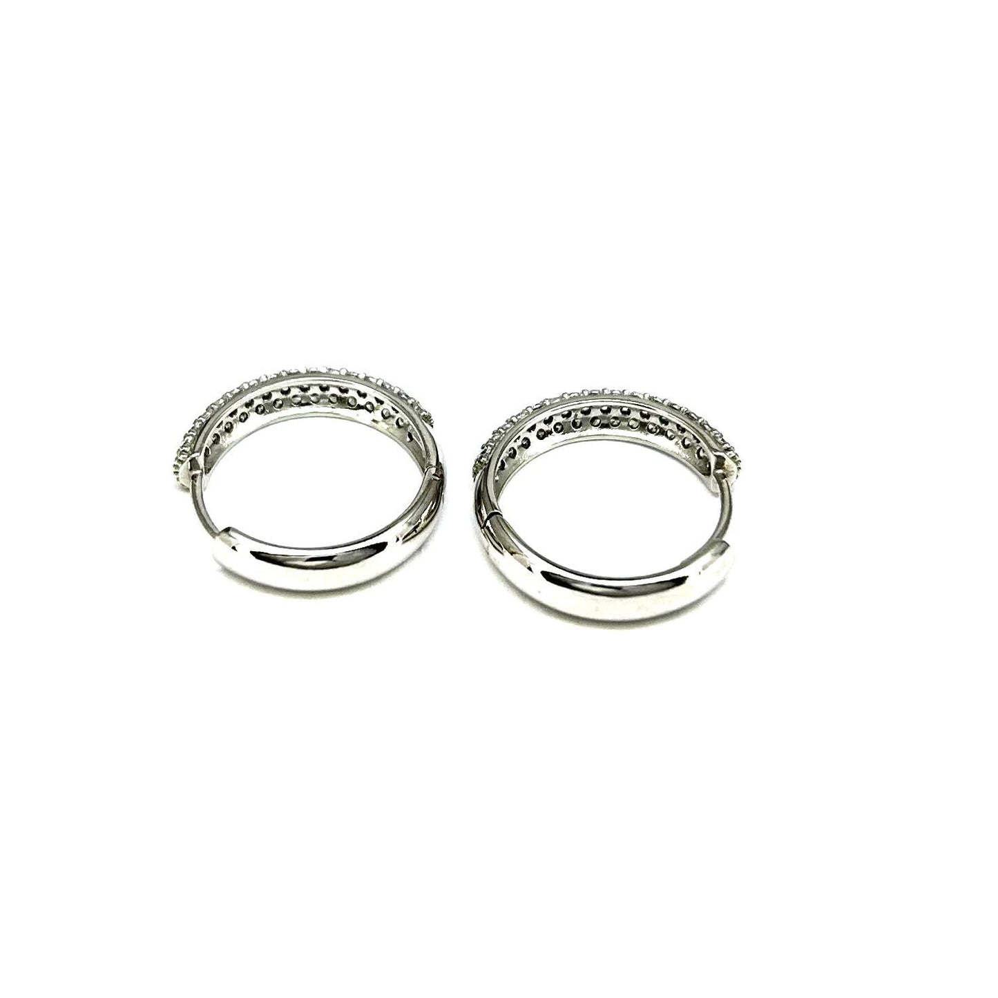 Orecchini Donna Oro Bianco Cerchio Metà Lucido Metà Zirconi _CR028
