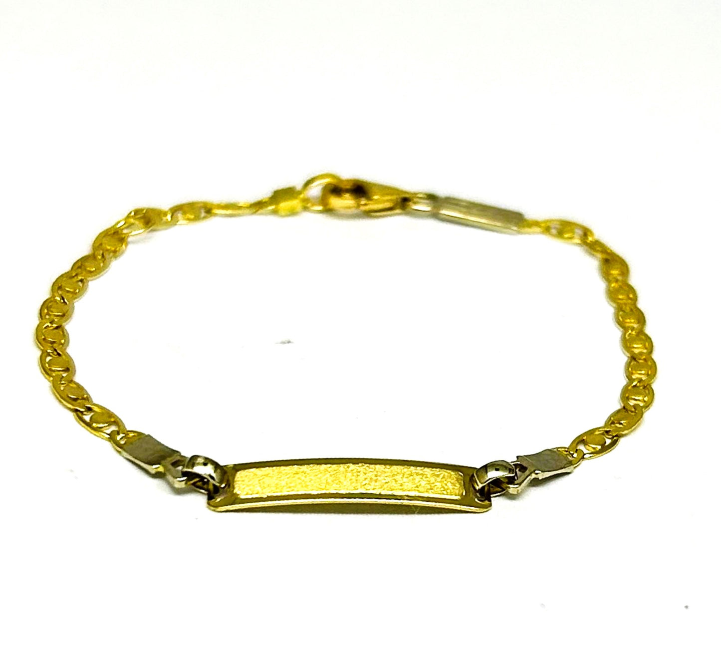 Bracciale Bambino Oro Giallo e Bianco 18 KT Semirigido Targhetta da Incisione _BR005