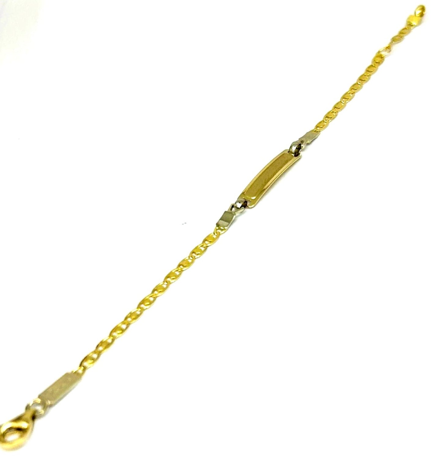 Bracciale Bambino Oro Giallo e Bianco 18 KT Semirigido Targhetta da Incisione _BR005