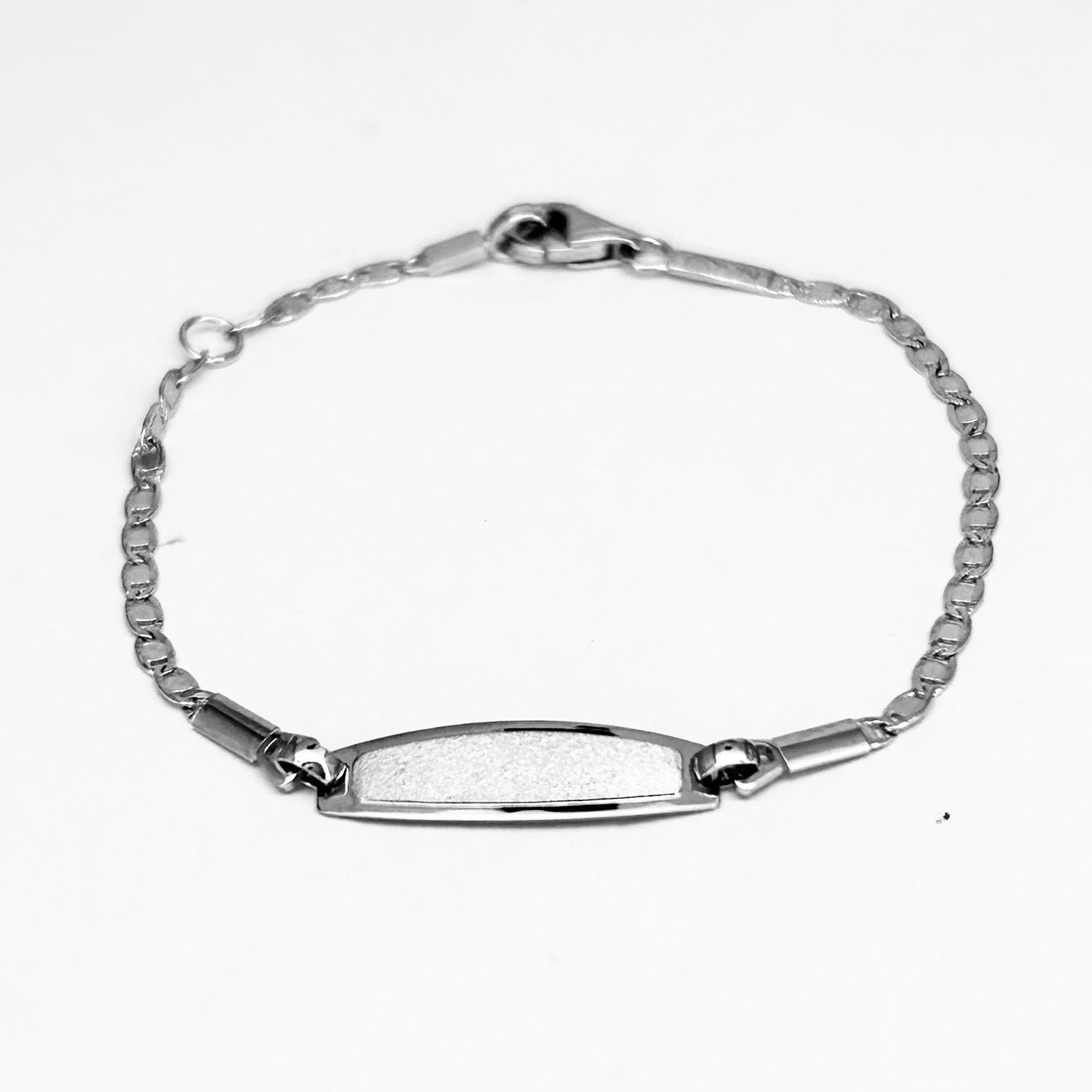 Bracciale Bambino Oro Bianco 18 KT Targhetta Ovale Maglia Piatta _BR009
