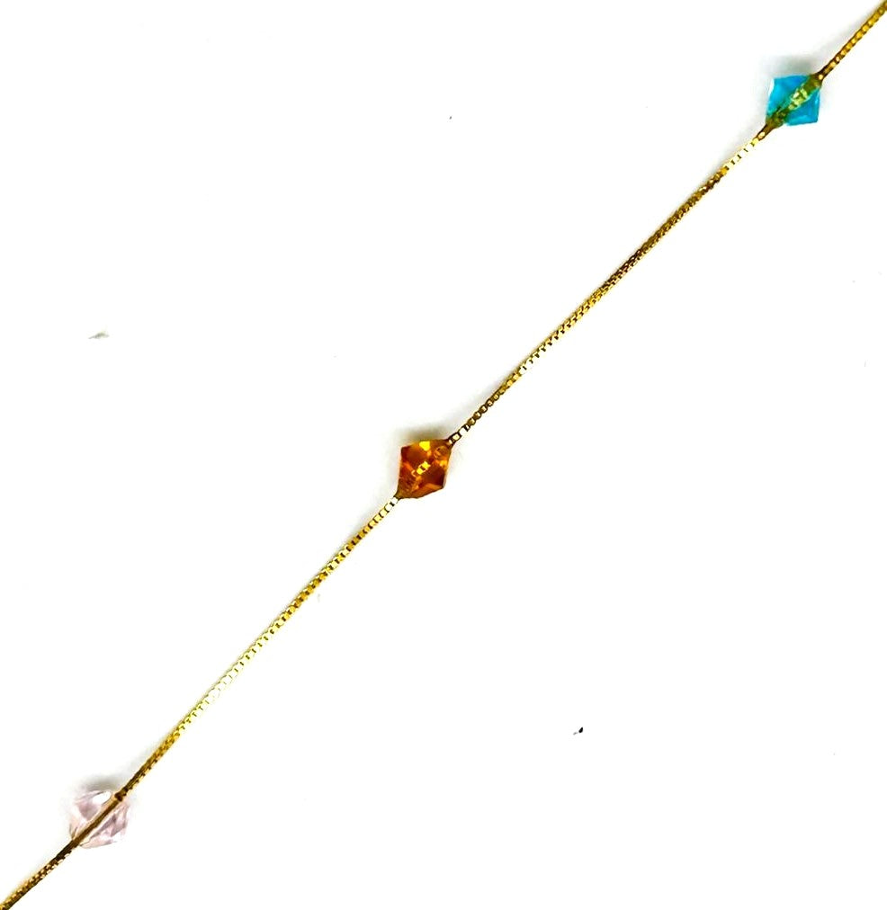 Bracciale Bambina Oro Giallo 18 kt n. 3 Pietre Colorate Azzurro Arancio Rosa _BR017