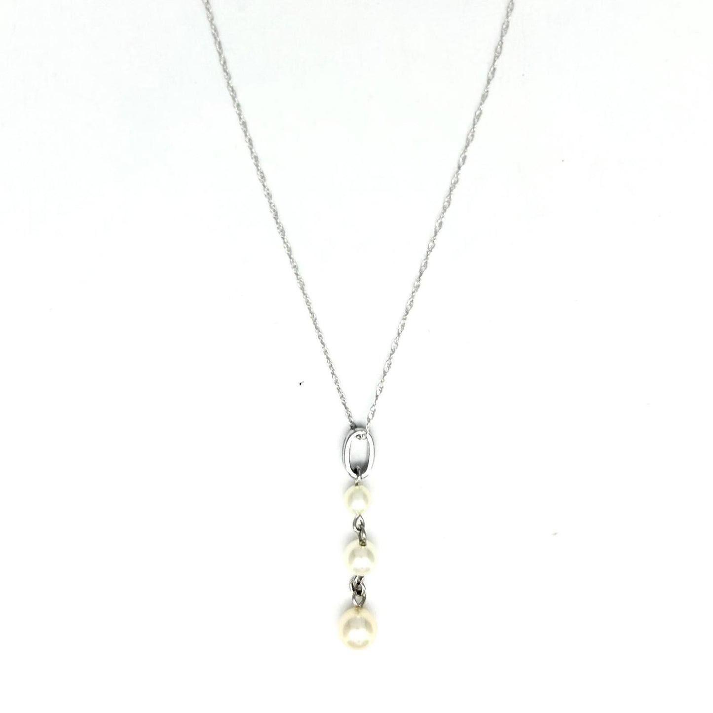 Collana Donna Oro Bianco 18 KT Ciondolo n. 3 Perle Coltivate _CL023